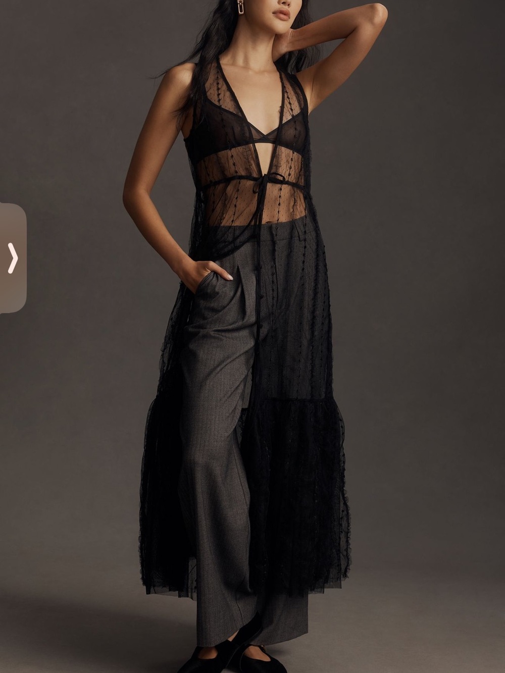 Anthropologie Black Sheer Dotted Tulle Maxi Robe